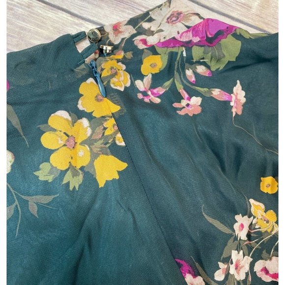 DONNA RICCO Floral Flutter Sleeve Tie Waist Midi Twist Neck Midi Dress Green 8 - Picture 3 of 5